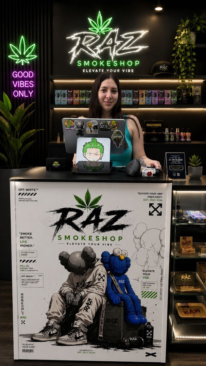The RAZ counter beneath the illuminated green and white RAZ sign