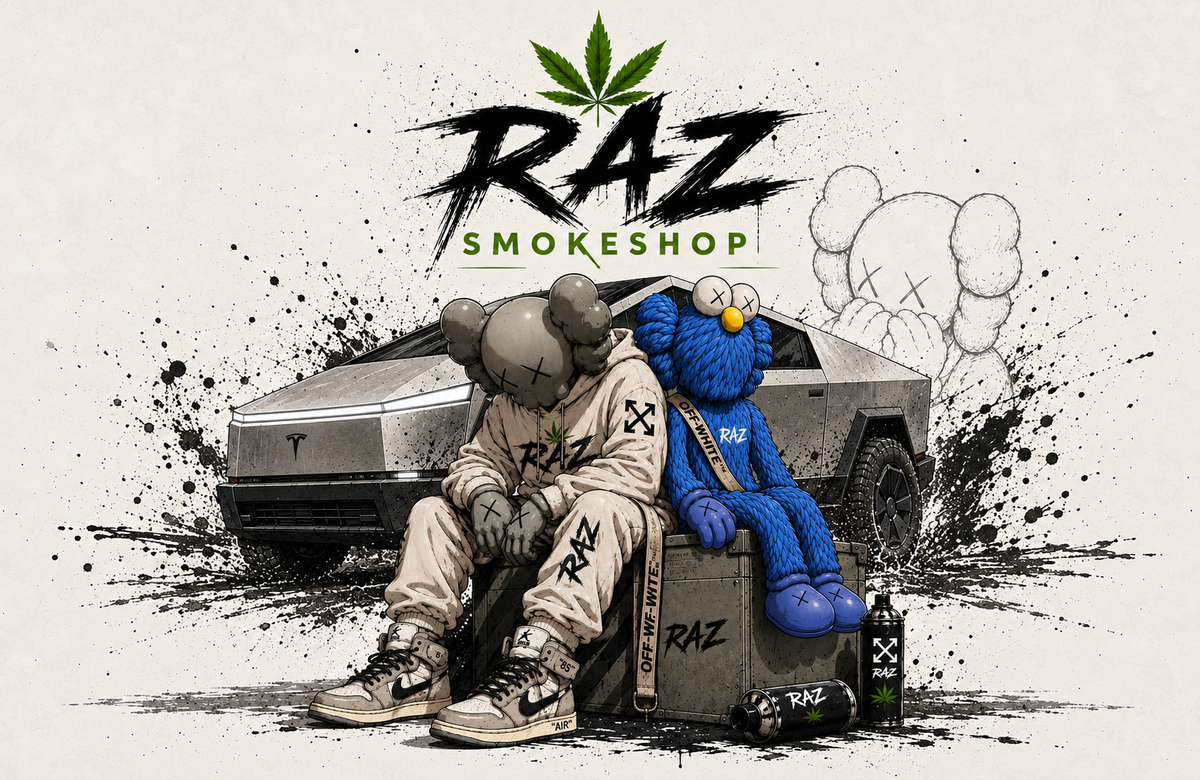 RAZ illustrated artwork with streetwear characters and a silver truck